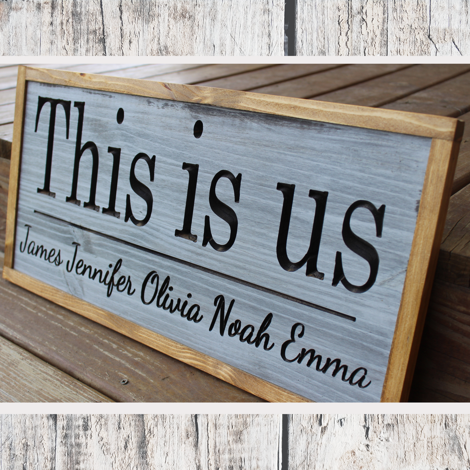 Personalized "This is Us" Carved Wooden Sign - Custom with Names
