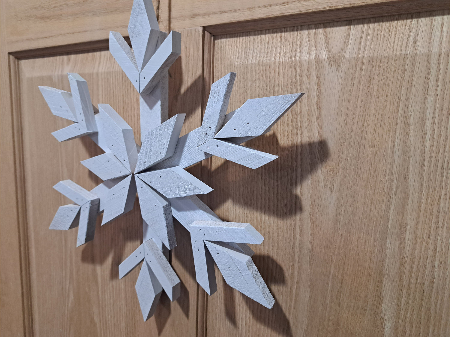 Handcrafted Cedar Wooden Snowflake - White