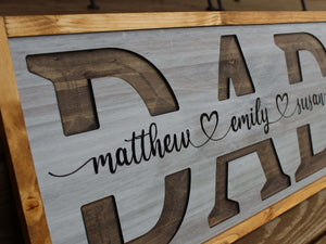 Personalized "DAD" Carved Wooden Sign - Custom with Children's Names