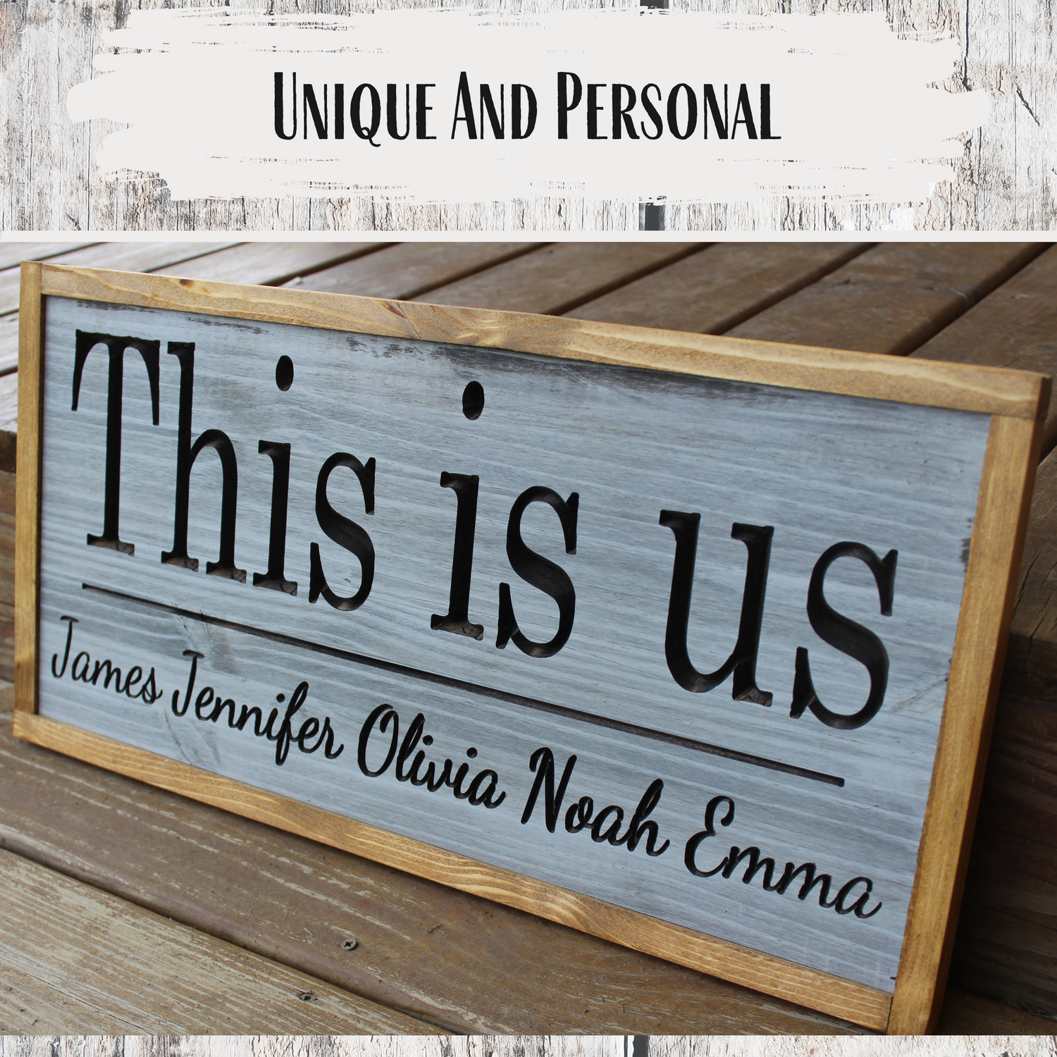 Personalized "This is Us" Carved Wooden Sign - Custom with Names