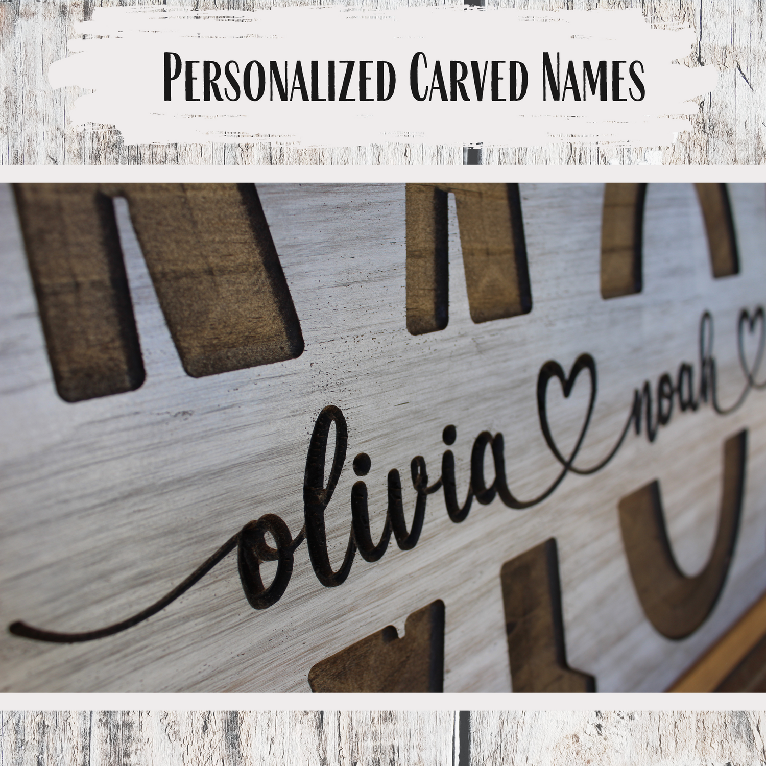 Personalized "MOM" Carved Wooden Sign - Custom with Children's Names