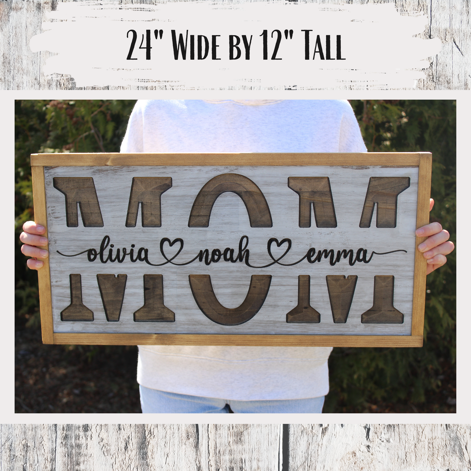 Personalized "MOM" Carved Wooden Sign - Custom with Children's Names