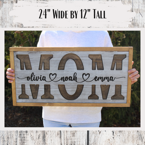 Personalized "MOM" Carved Wooden Sign - Custom with Children's Names