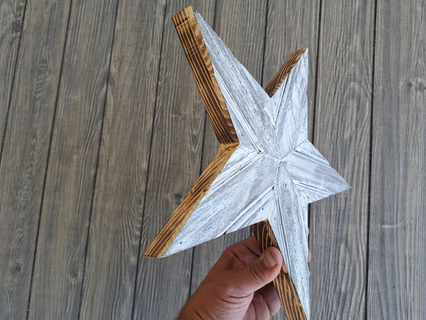 Rustic Wooden Star With Weathered White Finish