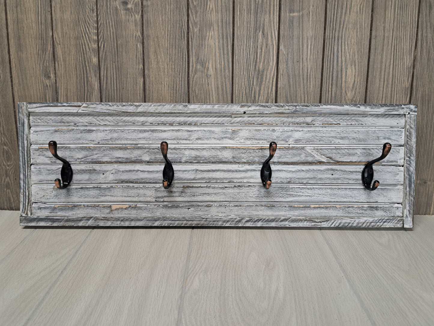 Rustic Farmhouse Style Wooden Coat Rack - Weathered White