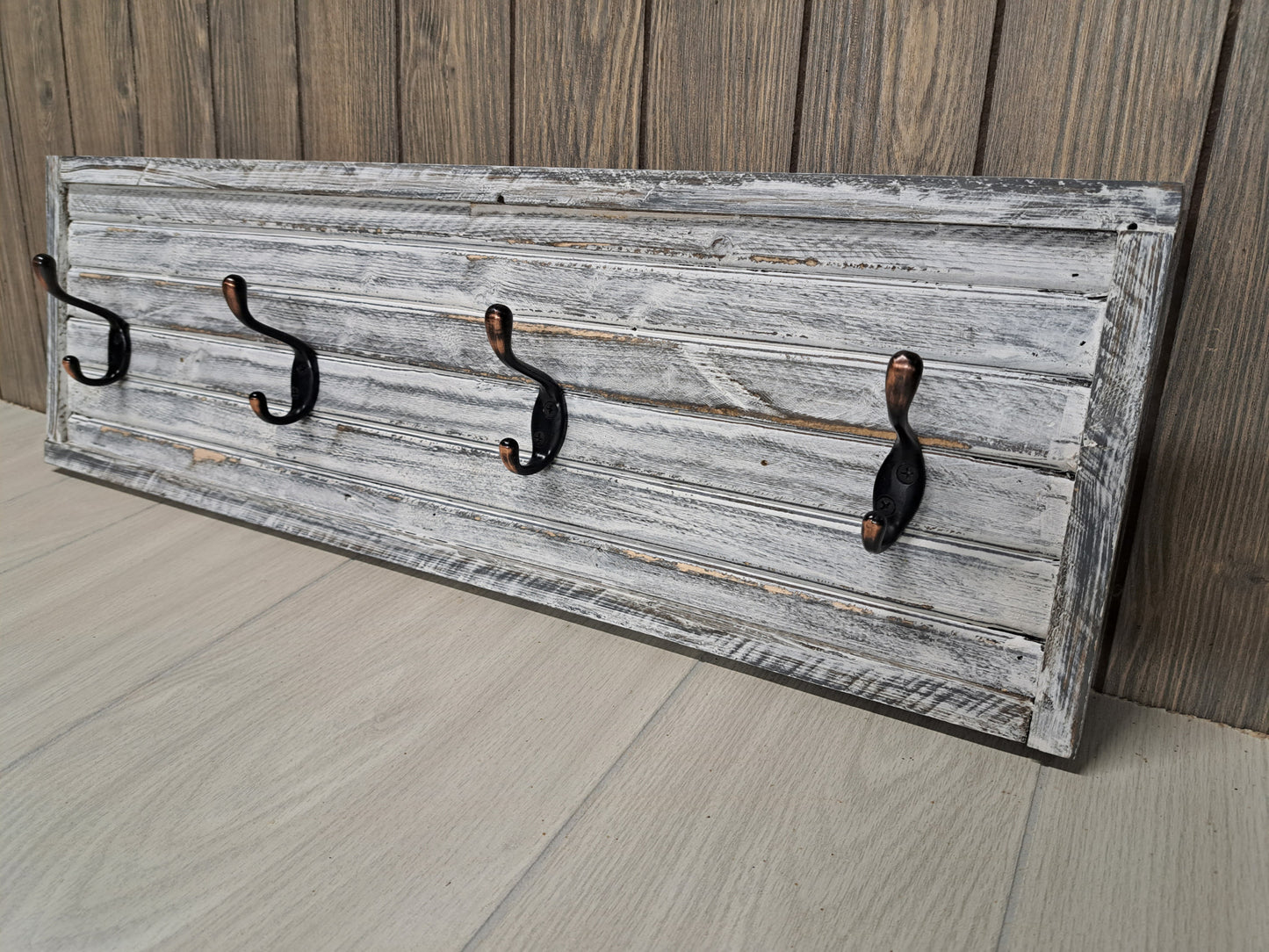 Rustic Farmhouse Style Wooden Coat Rack - Weathered White