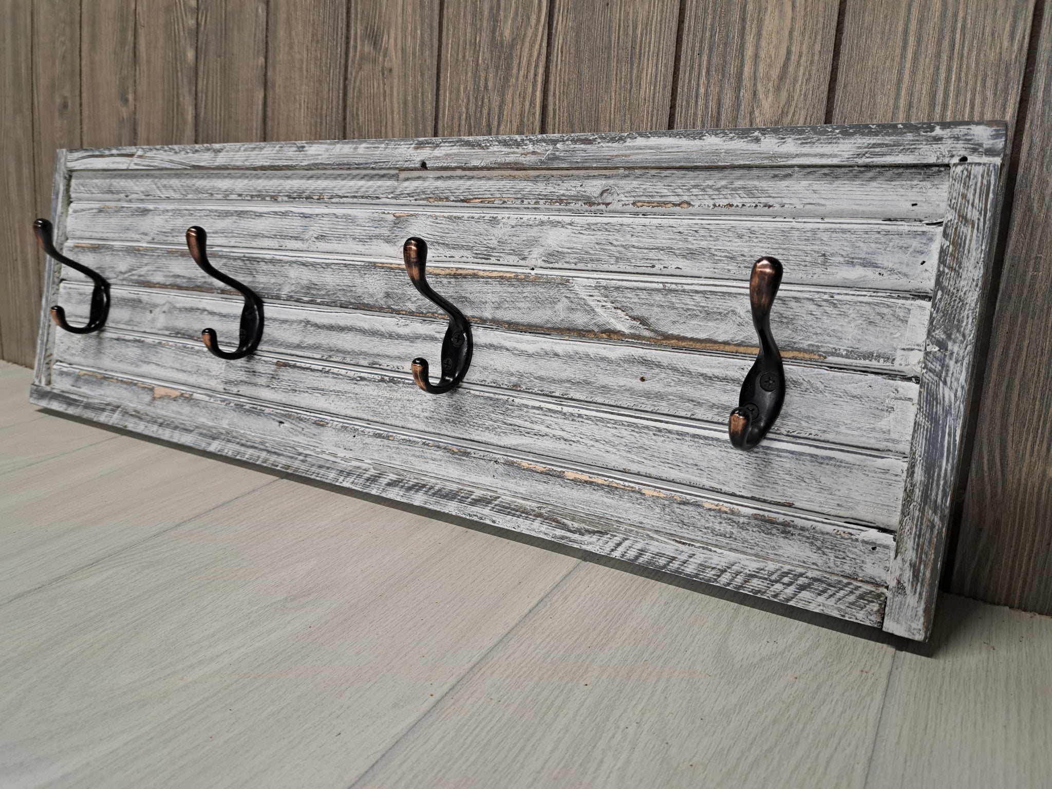 Rustic Farmhouse Style Wooden Coat Rack - Weathered White