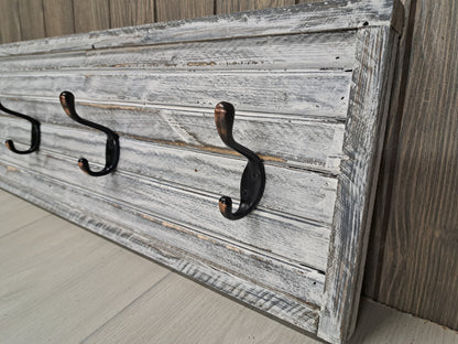 Rustic Farmhouse Style Wooden Coat Rack - Weathered White