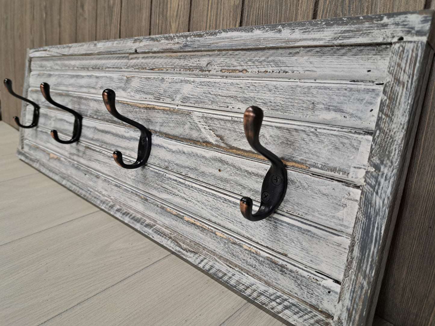 Rustic Farmhouse Style Wooden Coat Rack - Weathered White