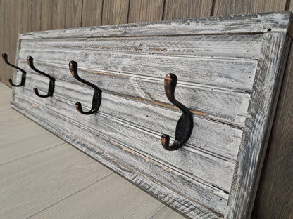 Rustic Farmhouse Style Wooden Coat Rack - Weathered White