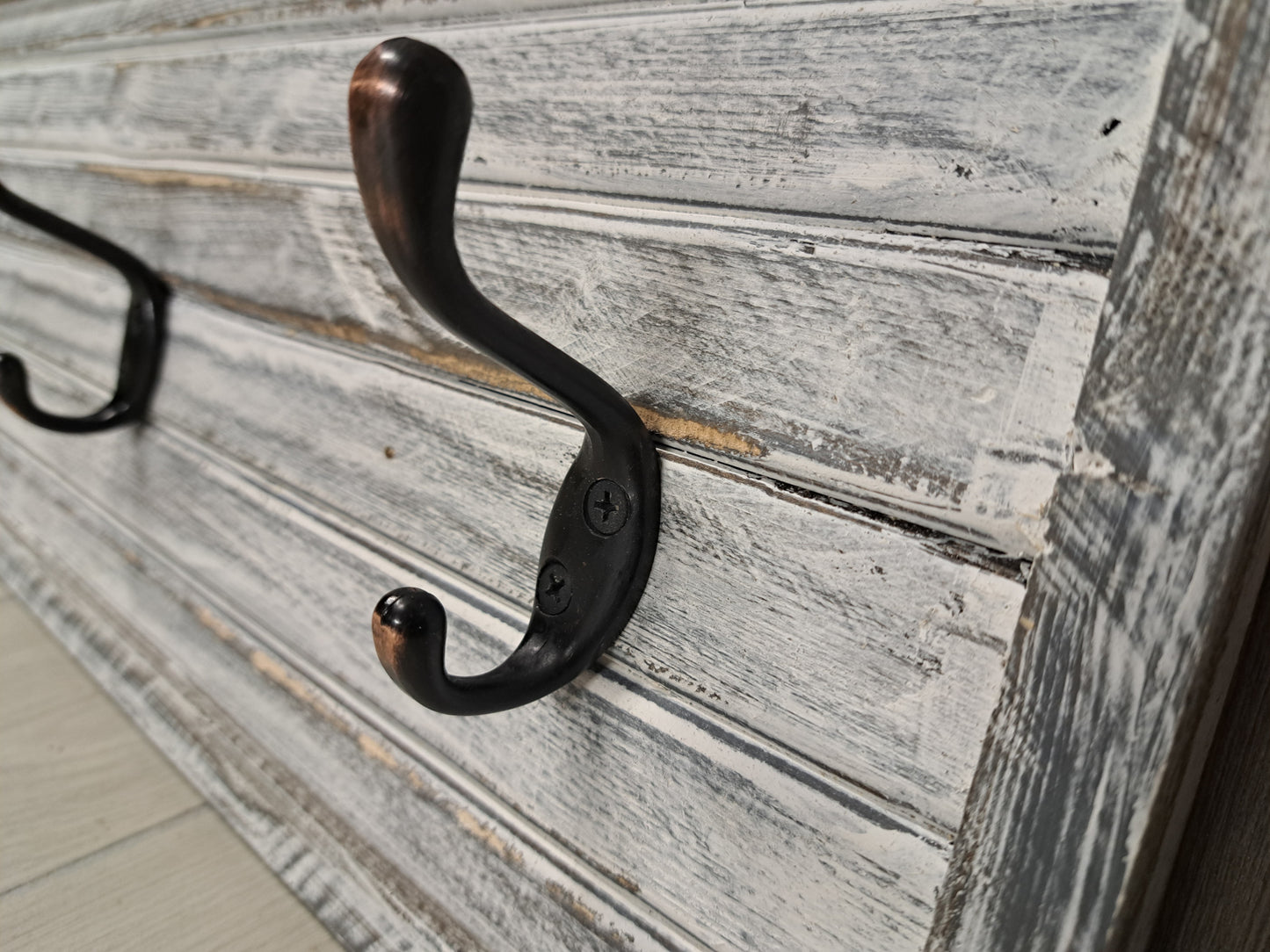 Rustic Farmhouse Style Wooden Coat Rack - Weathered White