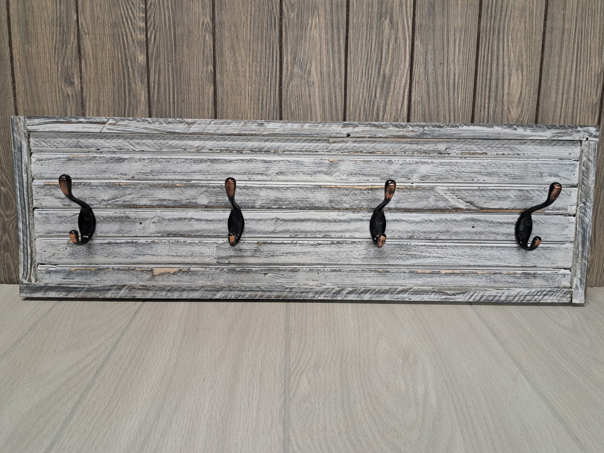 Rustic Farmhouse Style Wooden Coat Rack - Weathered White