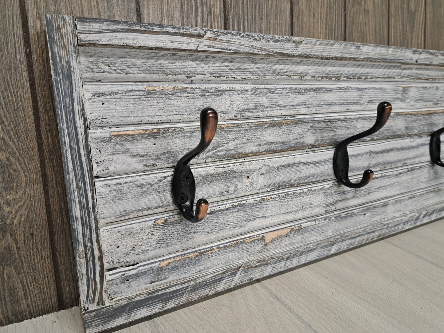 Rustic Farmhouse Style Wooden Coat Rack - Weathered White