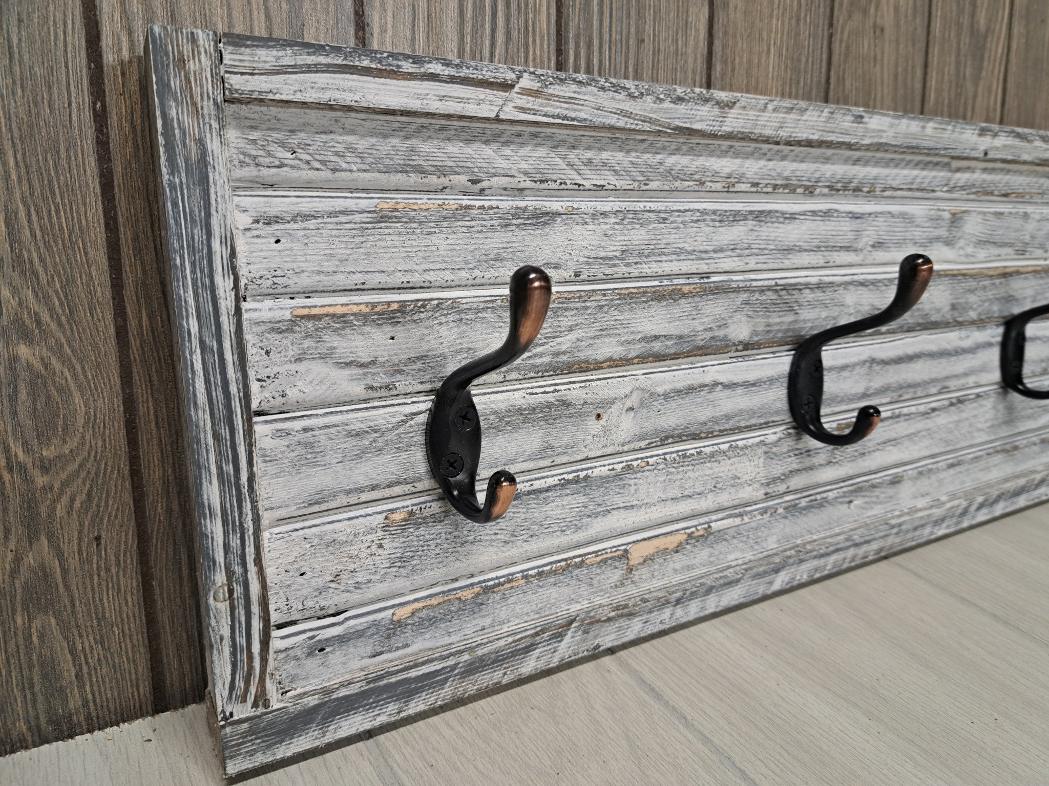 Rustic Farmhouse Style Wooden Coat Rack - Weathered White