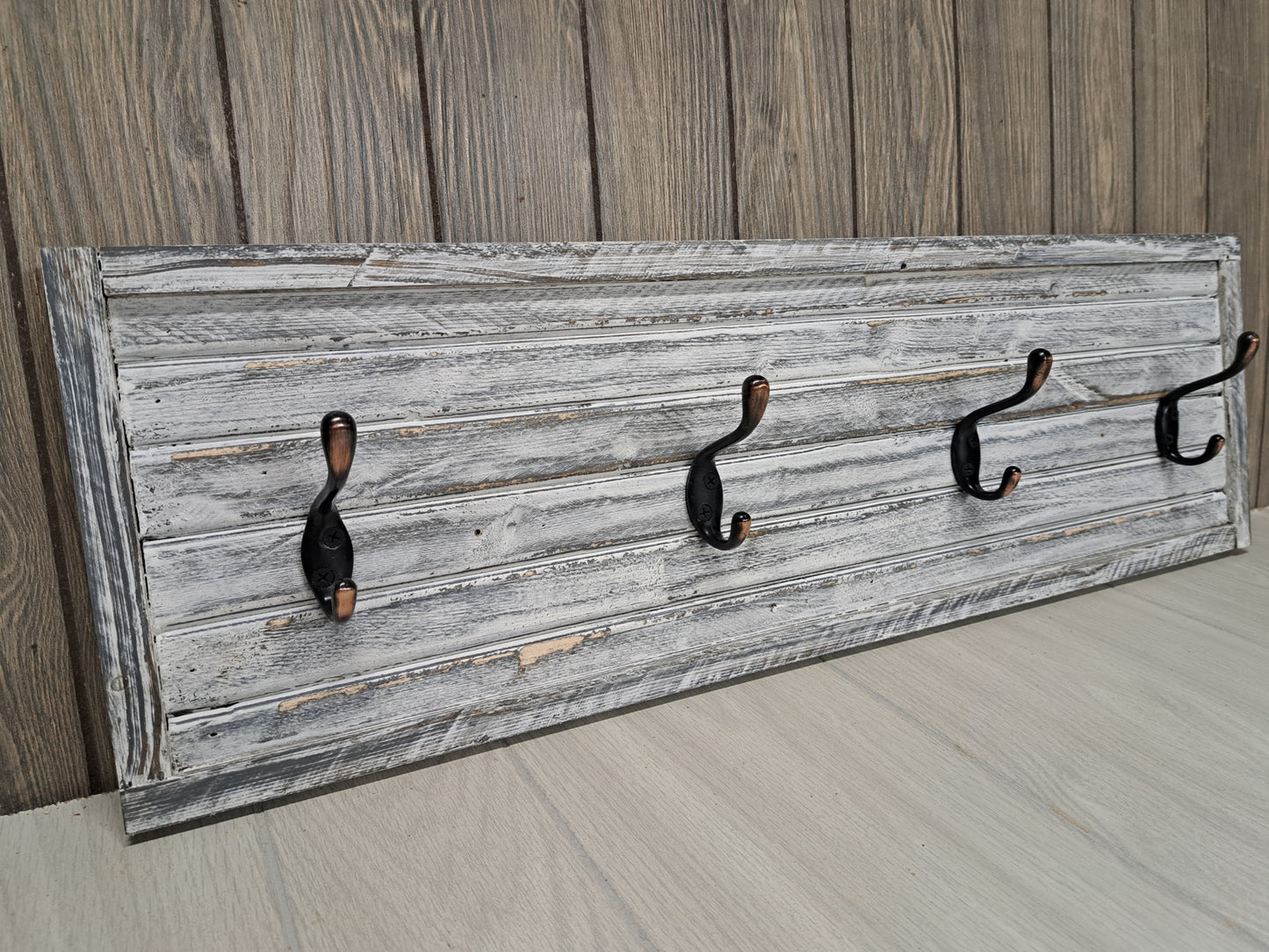 Rustic Farmhouse Style Wooden Coat Rack - Weathered White