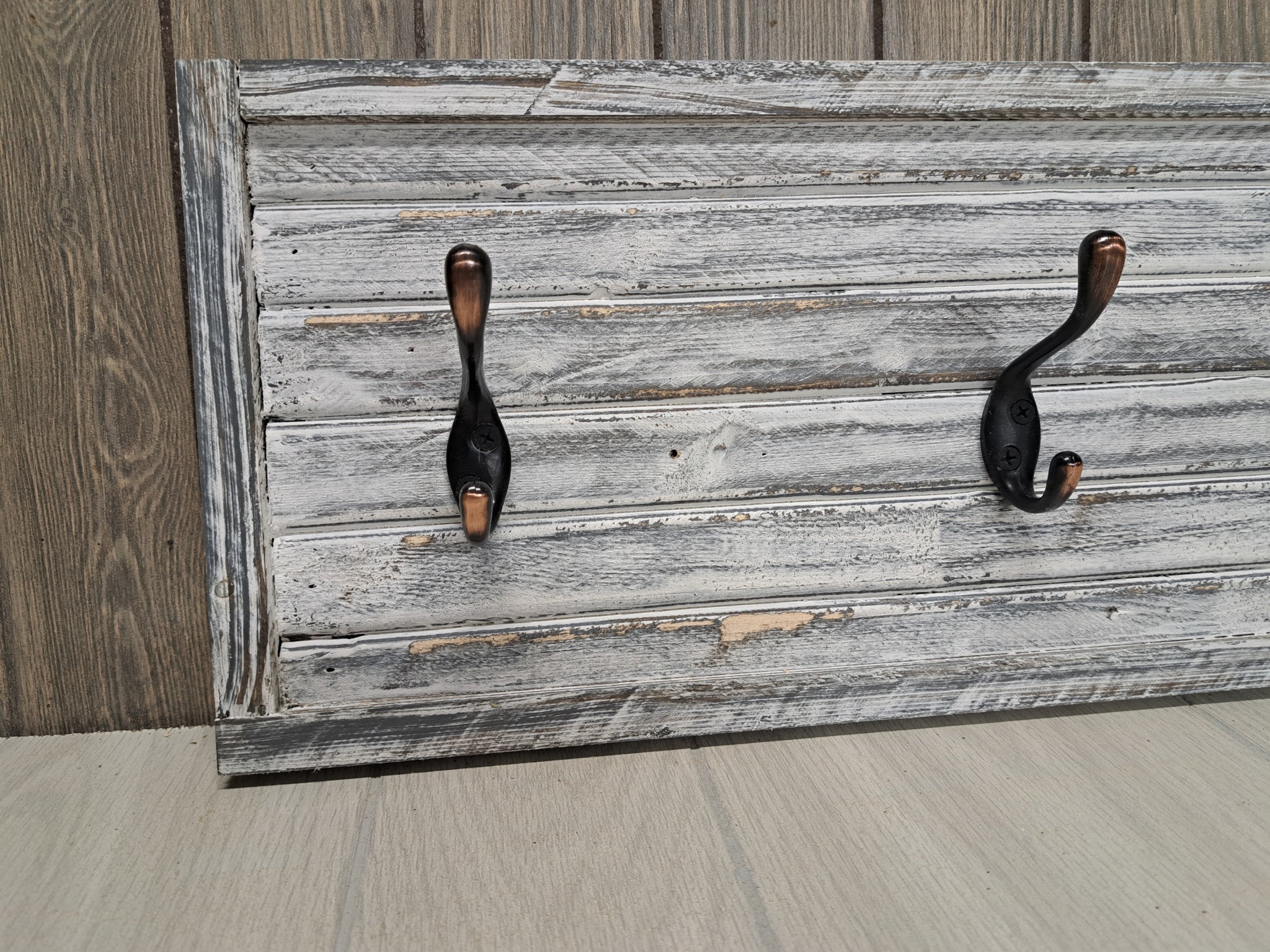 Rustic Farmhouse Style Wooden Coat Rack - Weathered White