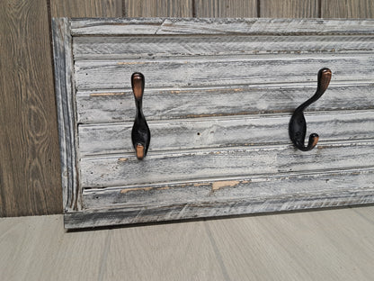 Rustic Farmhouse Style Wooden Coat Rack - Weathered White