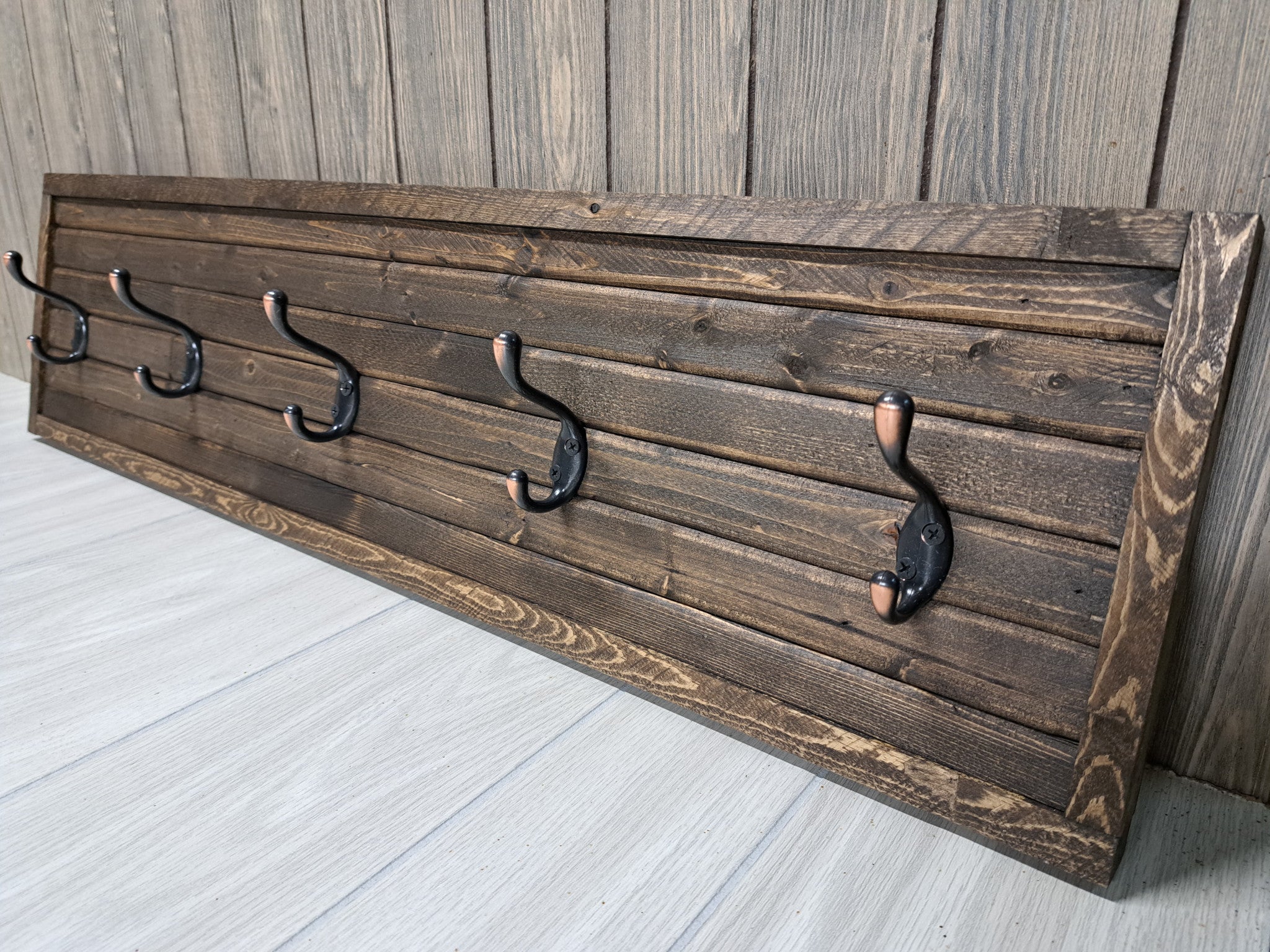 Rustic Farmhouse Style Wooden Coat Rack - Dark Pine