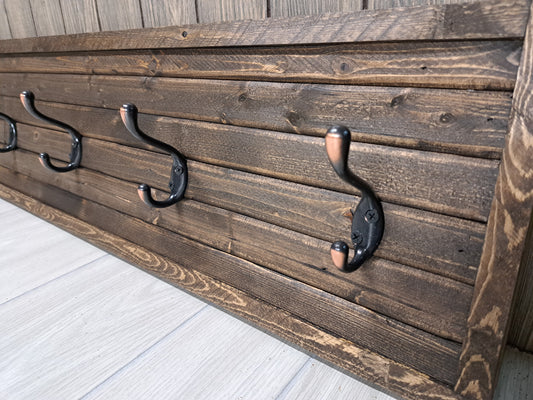 Rustic Farmhouse Style Wooden Coat Rack - Dark Pine