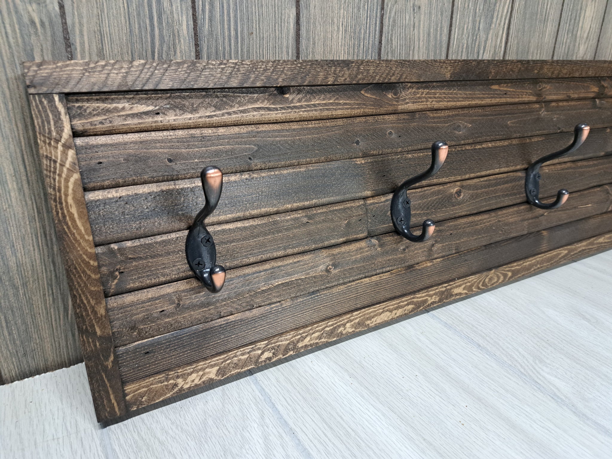 Rustic Farmhouse Style Wooden Coat Rack - Dark Pine