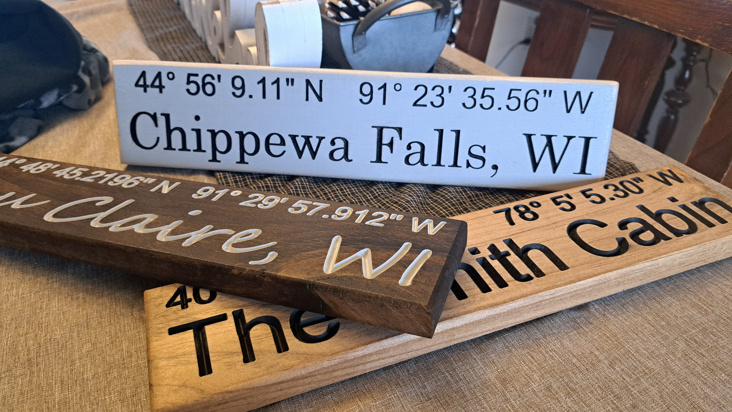 GPS Coordinates Personalized Carved Sign