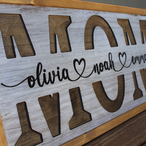 Personalized "MOM" Carved Wooden Sign - Custom with Children's Names