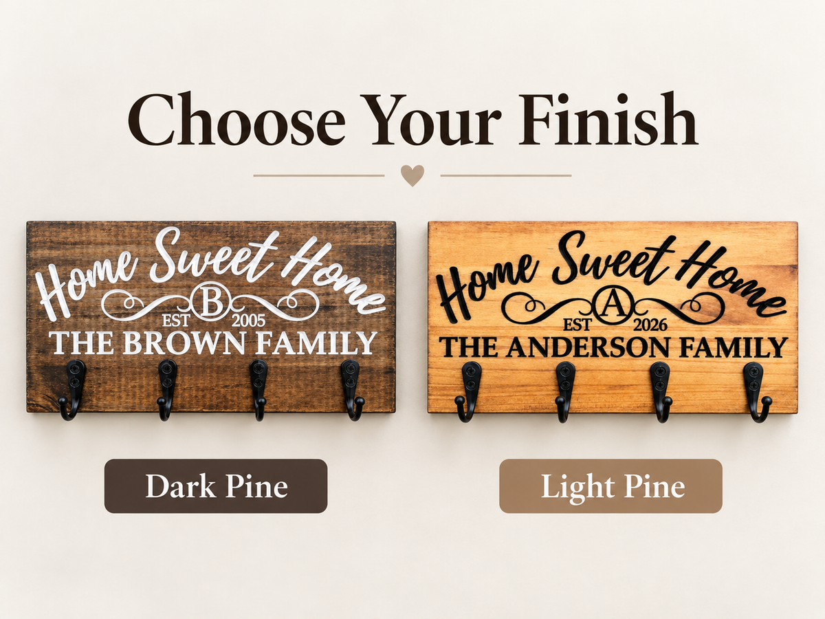 Dark Pine and Light Pine key rack finish comparison